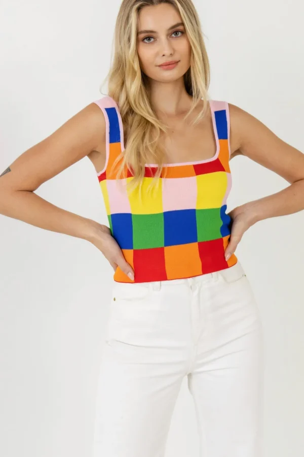 ENGLISH FACTORY Sweaters & Knits | Tops*- Color Gingham Knit Cropped Top MULTI