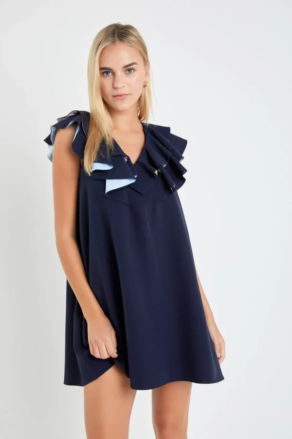 ENGLISH FACTORY Tops*- Multi Color Contrast Mini Dress NAVYMULTI