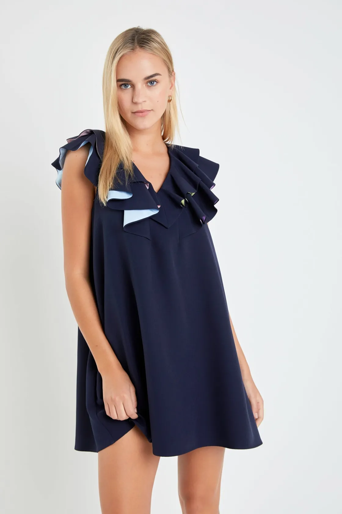 english_factory__multi_co_3.webp ENGLISH FACTORY Tops*- Multi Color Contrast Mini Dress NAVYMULTI