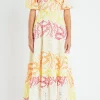 ENGLISH FACTORY Lace Dresses | Puff Sleeve*- Multi Dye Lace Maxi Dress YELLOWMULTI