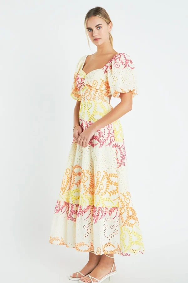 ENGLISH FACTORY Lace Dresses | Puff Sleeve*- Multi Dye Lace Maxi Dress YELLOWMULTI