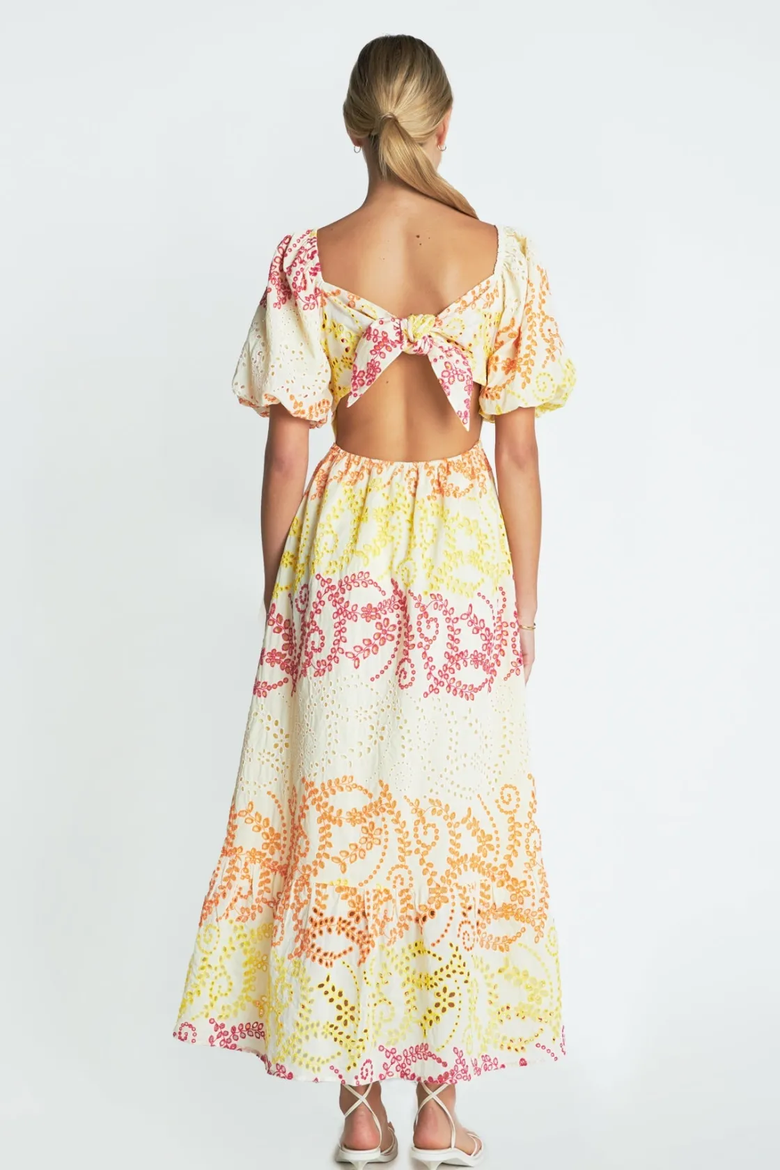 english_factory__multi_dy_2.webp ENGLISH FACTORY Lace Dresses | Puff Sleeve*- Multi Dye Lace Maxi Dress YELLOWMULTI