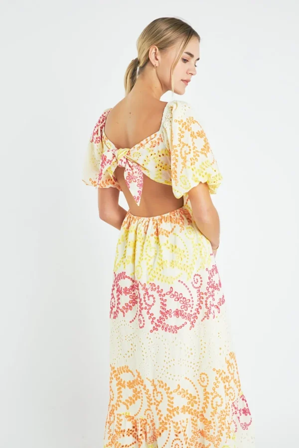 ENGLISH FACTORY Lace Dresses | Puff Sleeve*- Multi Dye Lace Maxi Dress YELLOWMULTI