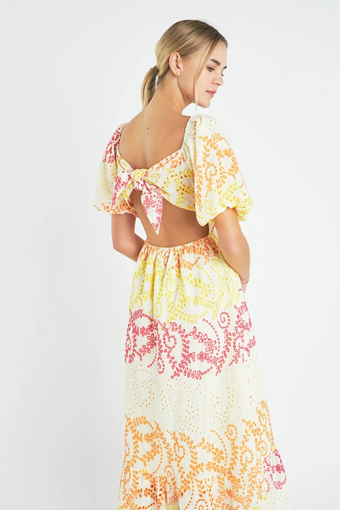 english_factory__multi_dy_3.webp ENGLISH FACTORY Lace Dresses | Puff Sleeve*- Multi Dye Lace Maxi Dress YELLOWMULTI