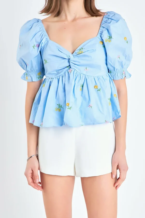 ENGLISH FACTORY Tops*- Multi Floral Embroidery Top