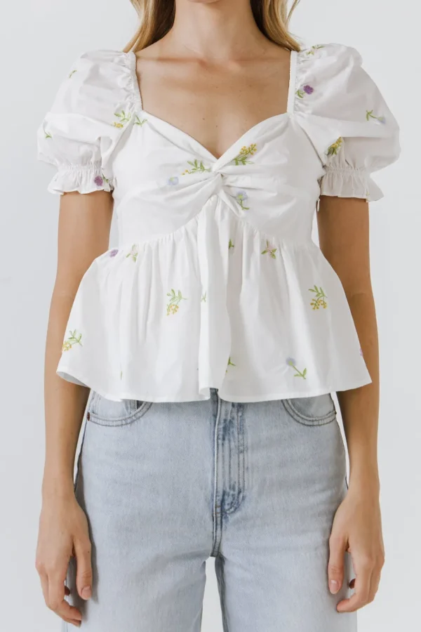 ENGLISH FACTORY Tops*- Multi Floral Embroidery Top