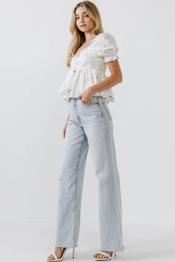 ENGLISH FACTORY Tops*- Multi Floral Embroidery Top