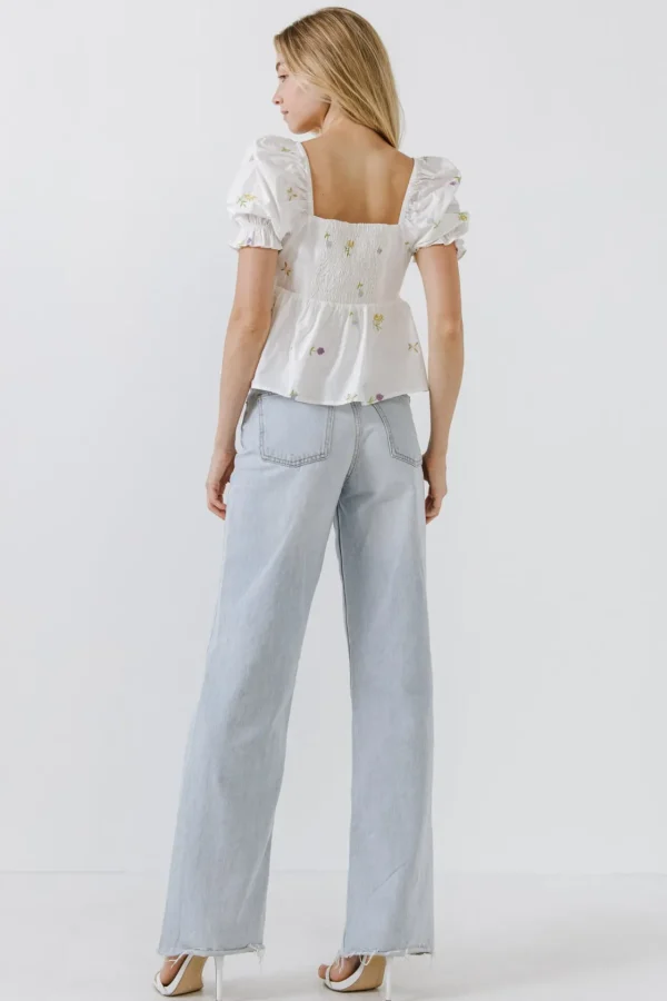ENGLISH FACTORY Tops*- Multi Floral Embroidery Top