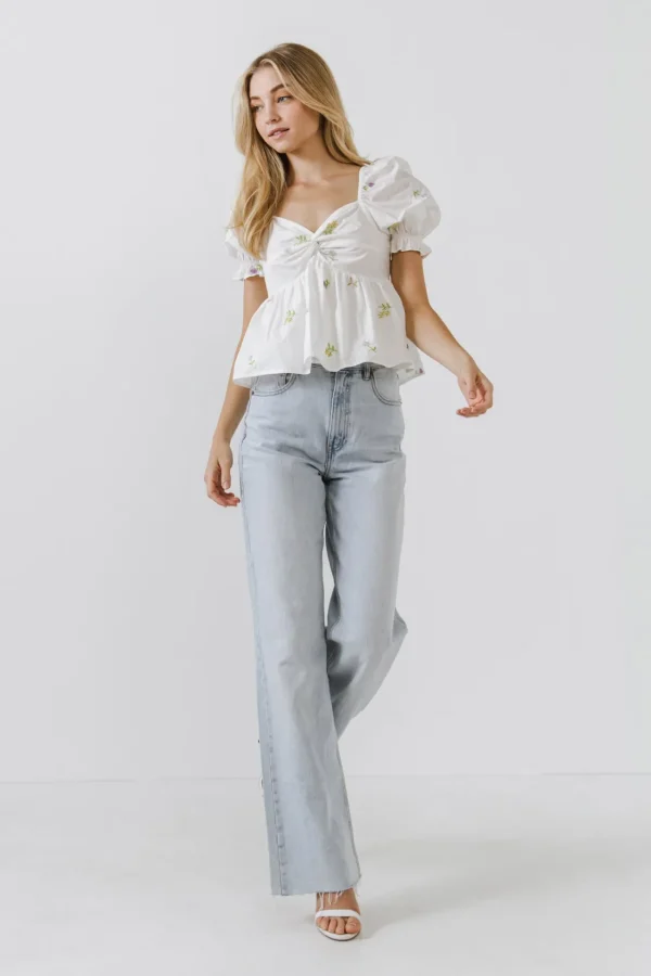 ENGLISH FACTORY Tops*- Multi Floral Embroidery Top