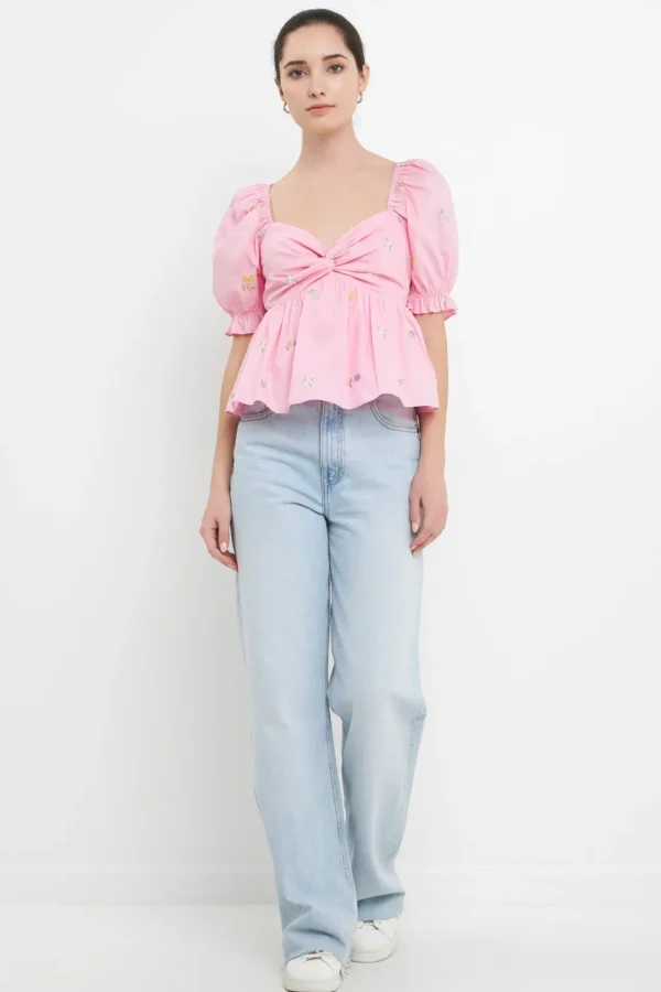 ENGLISH FACTORY Tops*- Multi Floral Embroidery Top