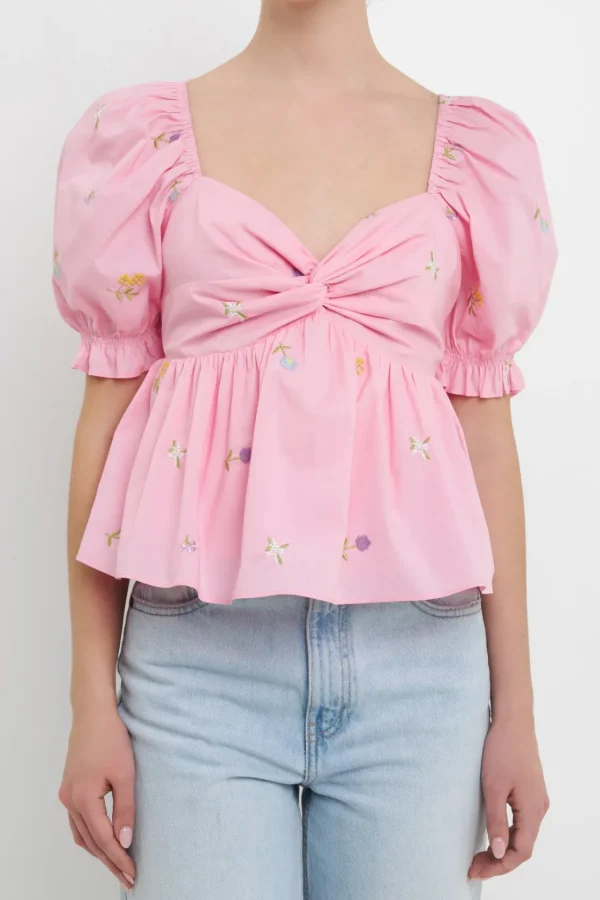 ENGLISH FACTORY Tops*- Multi Floral Embroidery Top