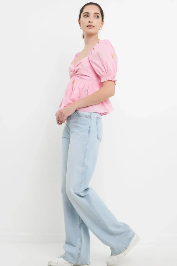 ENGLISH FACTORY Tops*- Multi Floral Embroidery Top
