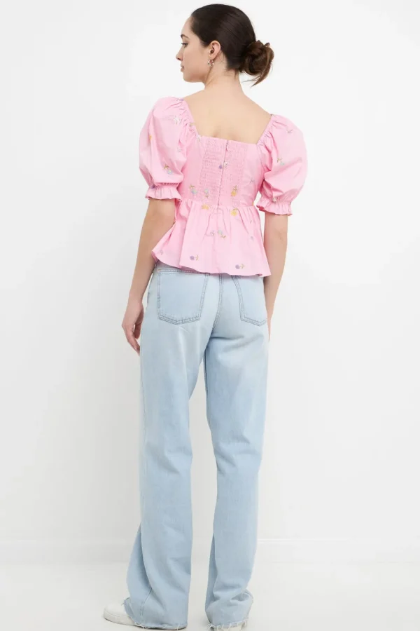 ENGLISH FACTORY Tops*- Multi Floral Embroidery Top