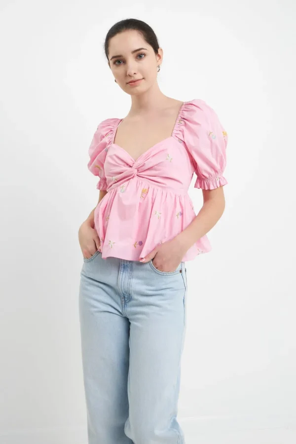 ENGLISH FACTORY Tops*- Multi Floral Embroidery Top