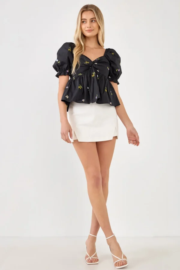 ENGLISH FACTORY Tops*- Multi Floral Embroidery Top