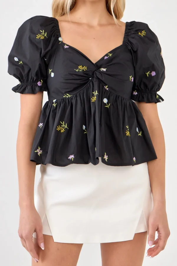 ENGLISH FACTORY Tops*- Multi Floral Embroidery Top