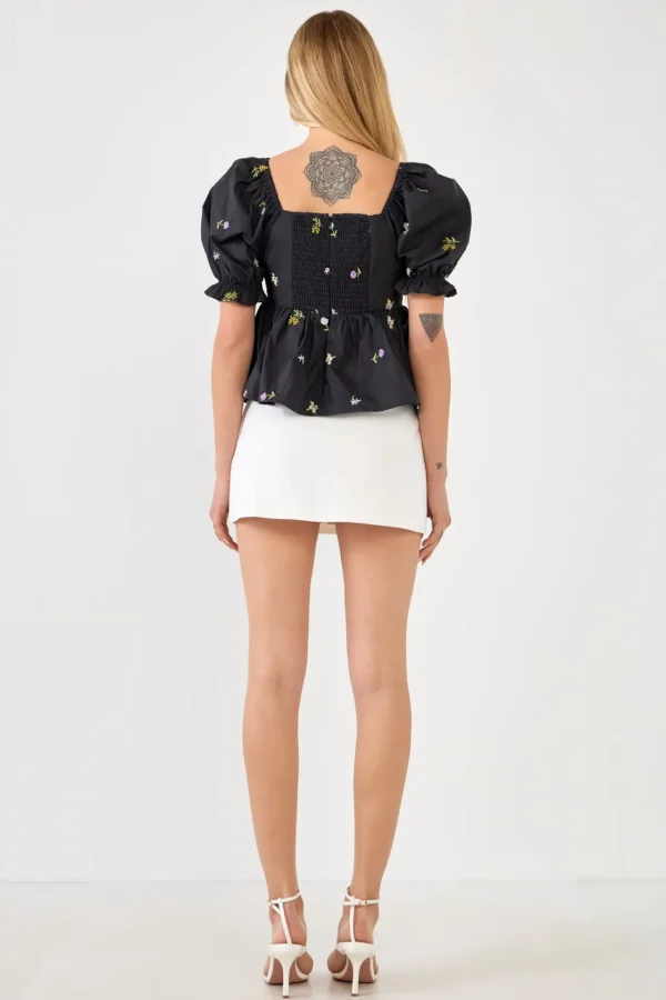 ENGLISH FACTORY Tops*- Multi Floral Embroidery Top