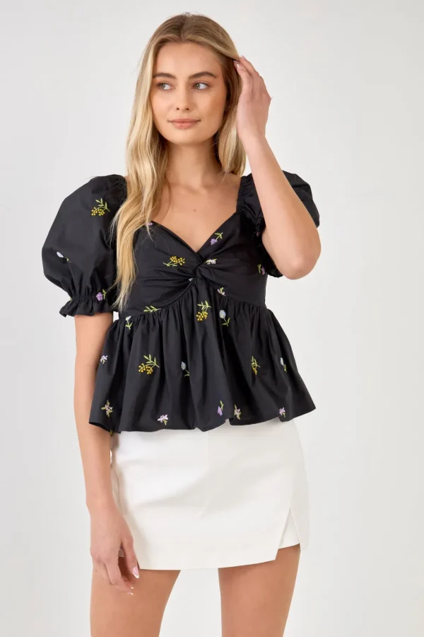 ENGLISH FACTORY Tops*- Multi Floral Embroidery Top