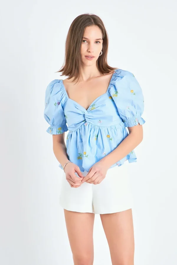 ENGLISH FACTORY Tops*- Multi Floral Embroidery Top