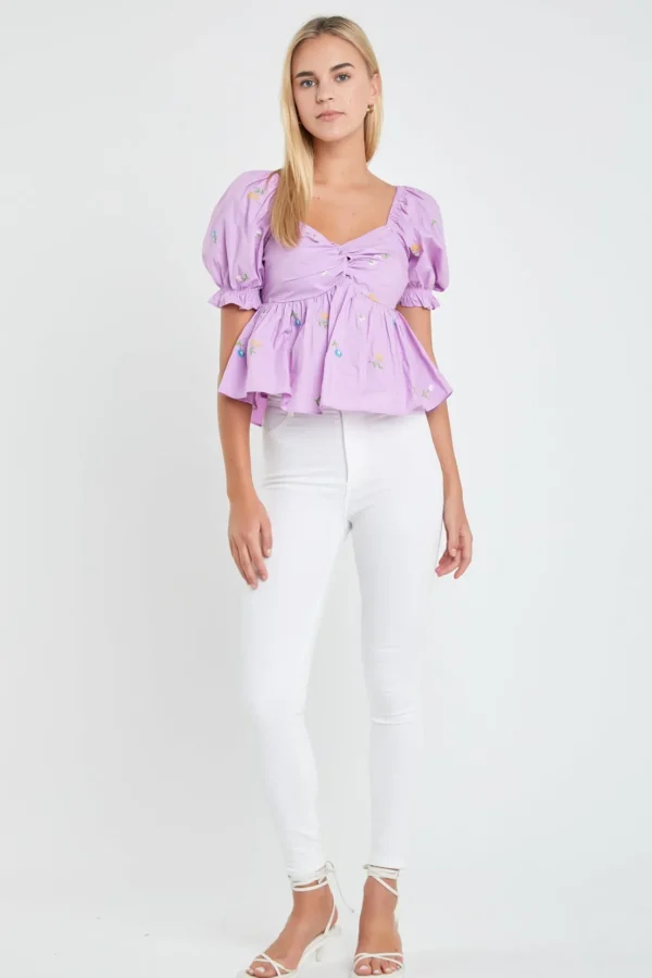 ENGLISH FACTORY Tops*- Multi Floral Embroidery Top
