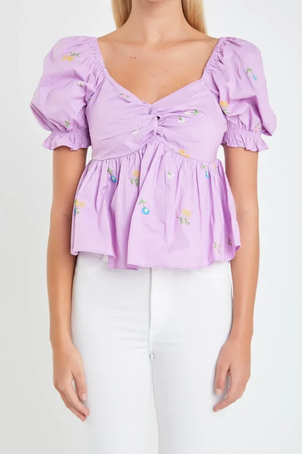 ENGLISH FACTORY Tops*- Multi Floral Embroidery Top