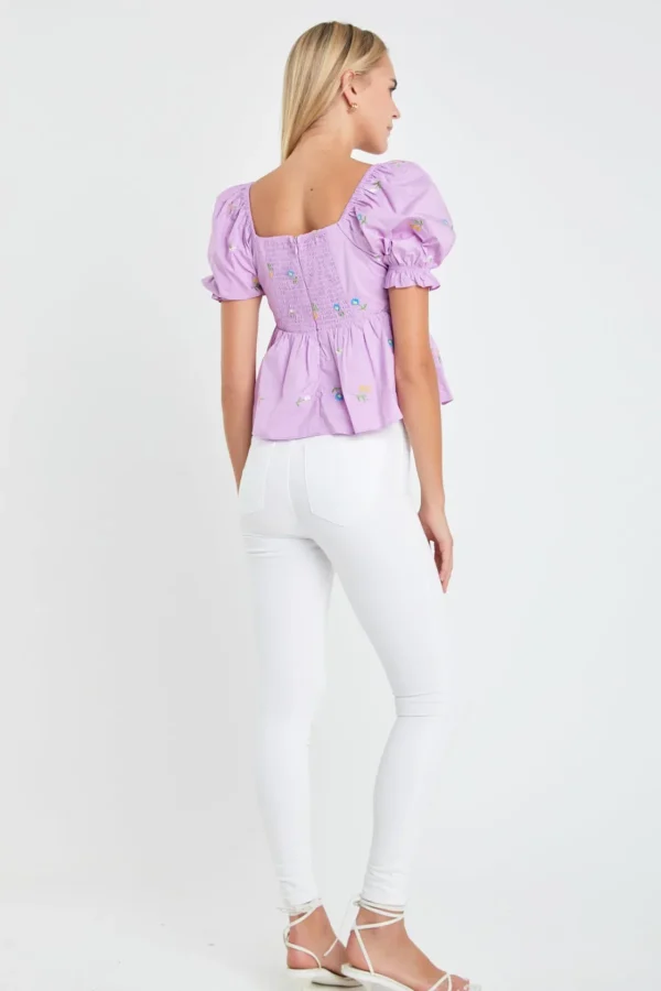 ENGLISH FACTORY Tops*- Multi Floral Embroidery Top