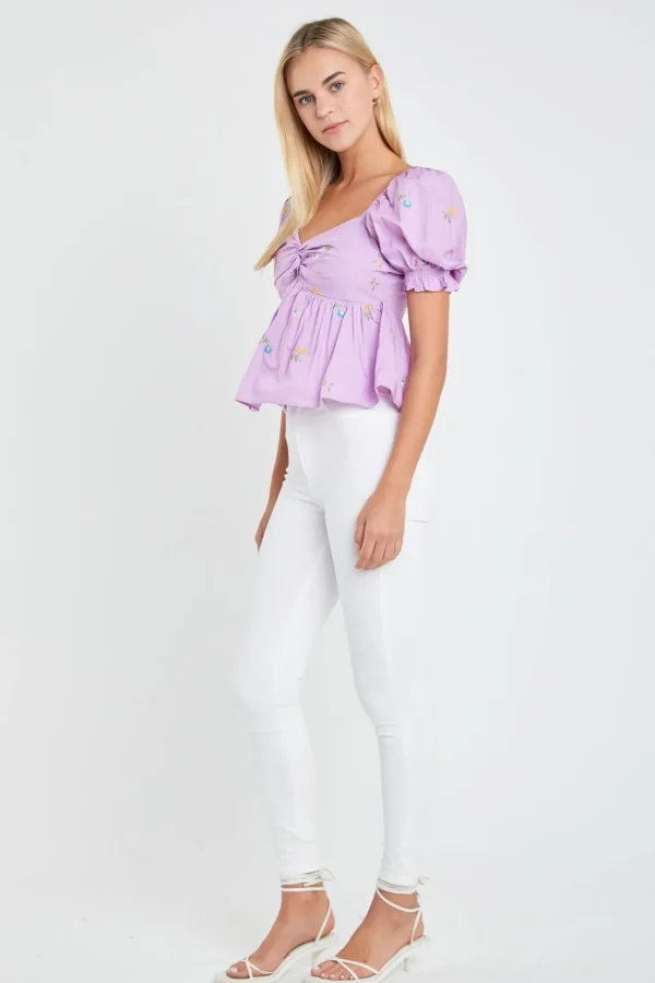 ENGLISH FACTORY Tops*- Multi Floral Embroidery Top