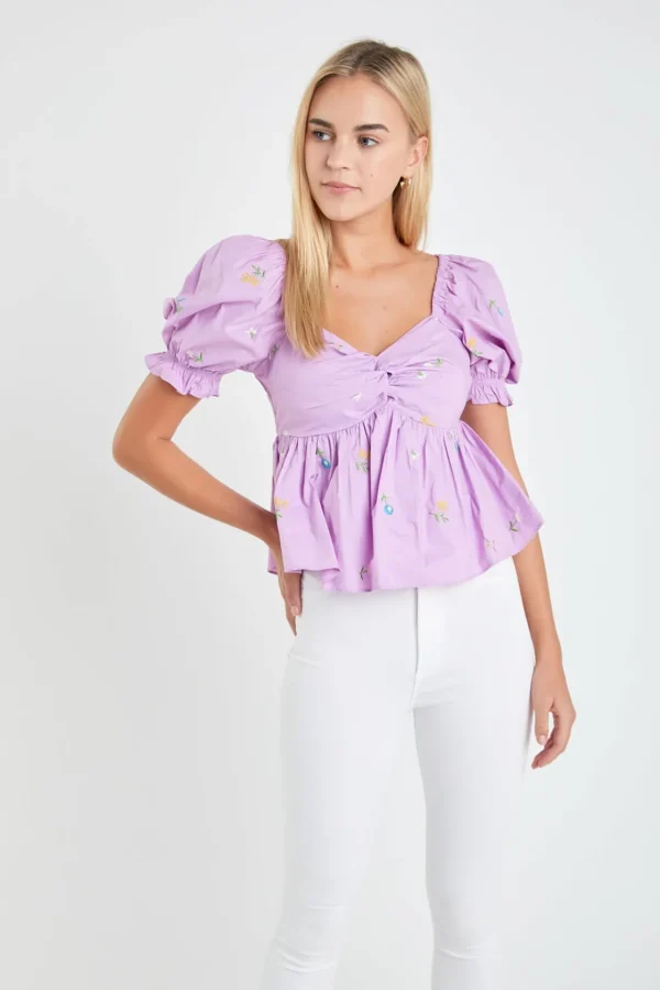 ENGLISH FACTORY Tops*- Multi Floral Embroidery Top