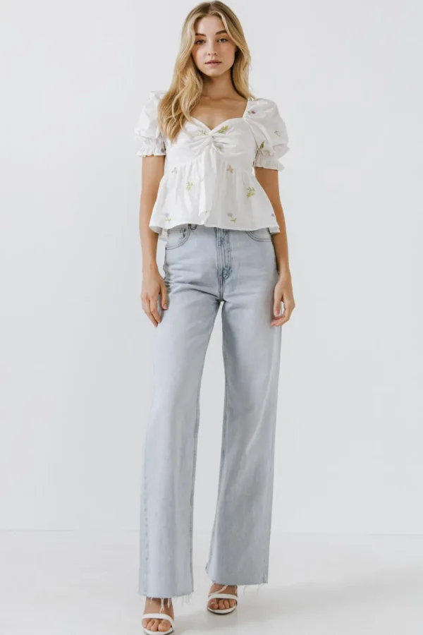 ENGLISH FACTORY Tops*- Multi Floral Embroidery Top