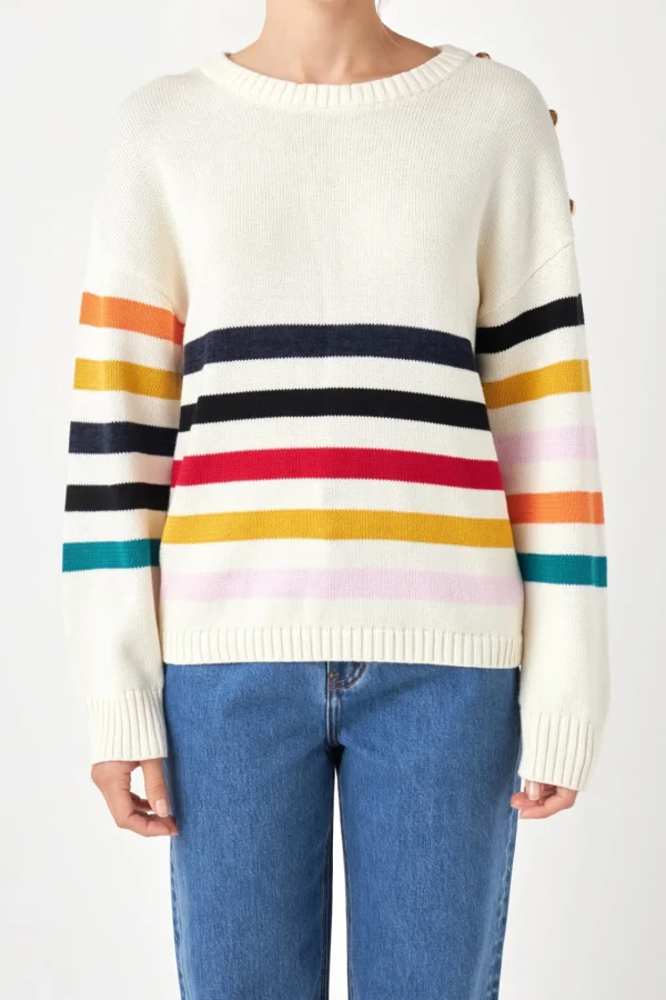 ENGLISH FACTORY Sweaters & Knits*- Multicolored Sweater with Button IVORYMULTI