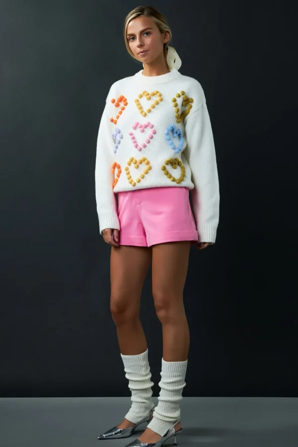 ENGLISH FACTORY Sweaters & Knits*- Multicolor Heart Pom Sweater IVORYMULTI