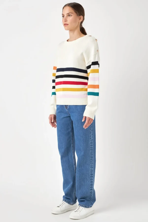 ENGLISH FACTORY Sweaters & Knits*- Multicolored Sweater with Button IVORYMULTI