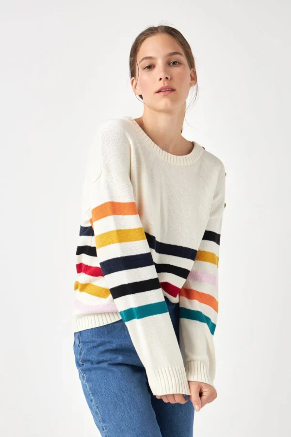 ENGLISH FACTORY Sweaters & Knits*- Multicolored Sweater with Button IVORYMULTI