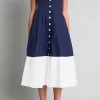 ENGLISH FACTORY Tops*- Navy & White Color Block Midi Dress NAVY/OFFWHITE