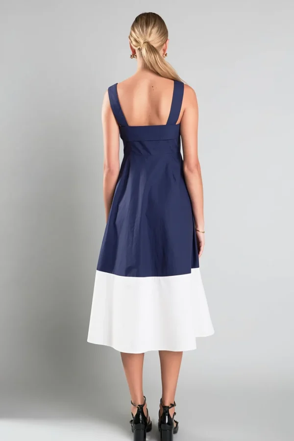 ENGLISH FACTORY Tops*- Navy & White Color Block Midi Dress NAVY/OFFWHITE