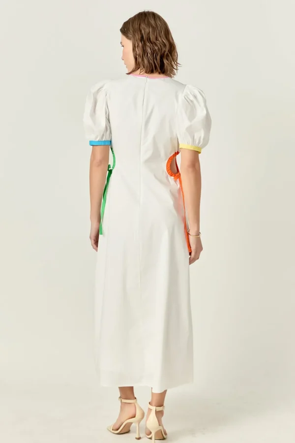 ENGLISH FACTORY Puff Sleeve | Tops*- Navy Color Block Midi Dress