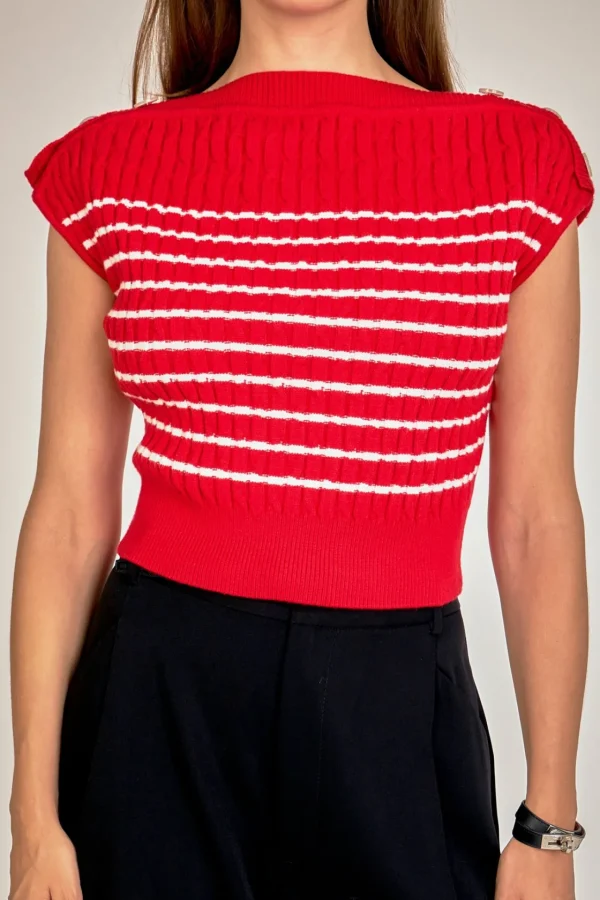 ENGLISH FACTORY Sweaters & Knits | Tops*- Off Shoulder Top RED/WHITE