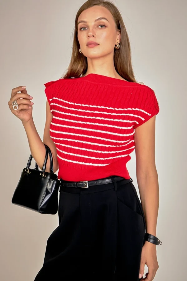 ENGLISH FACTORY Sweaters & Knits | Tops*- Off Shoulder Top RED/WHITE
