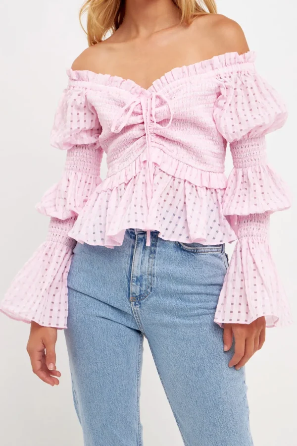 ENGLISH FACTORY Tops*- Off the Shoulder Smocked Top PINK