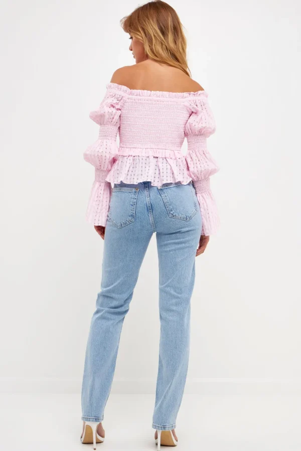 ENGLISH FACTORY Tops*- Off the Shoulder Smocked Top PINK