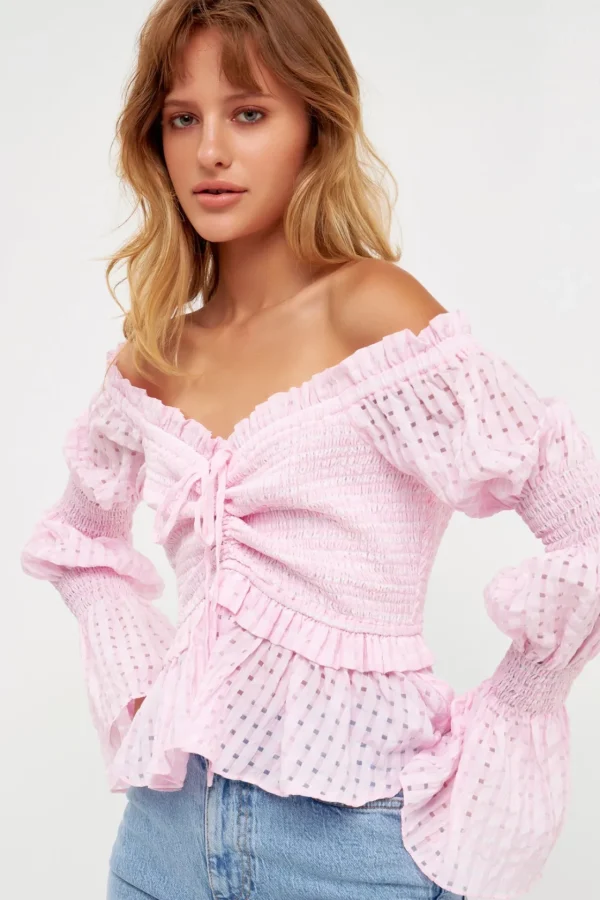 ENGLISH FACTORY Tops*- Off the Shoulder Smocked Top PINK