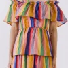 ENGLISH FACTORY Tops*- Off-The-Shoulder Multi Striped Dress PINKMULTI