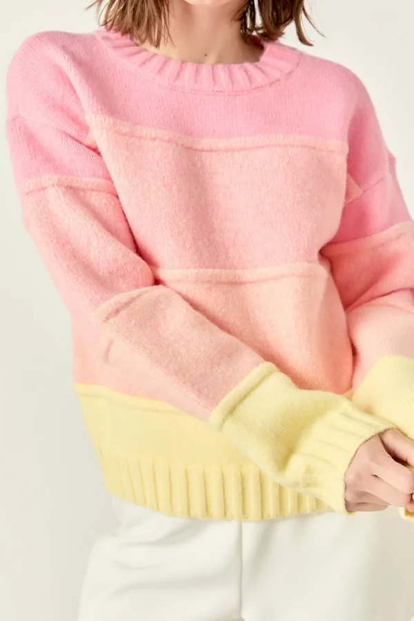 ENGLISH FACTORY Sweaters & Knits | Tops*- Ombre Crew Neck Knit Sweater PINK/YELLOW