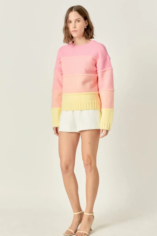 ENGLISH FACTORY Sweaters & Knits | Tops*- Ombre Crew Neck Knit Sweater PINK/YELLOW