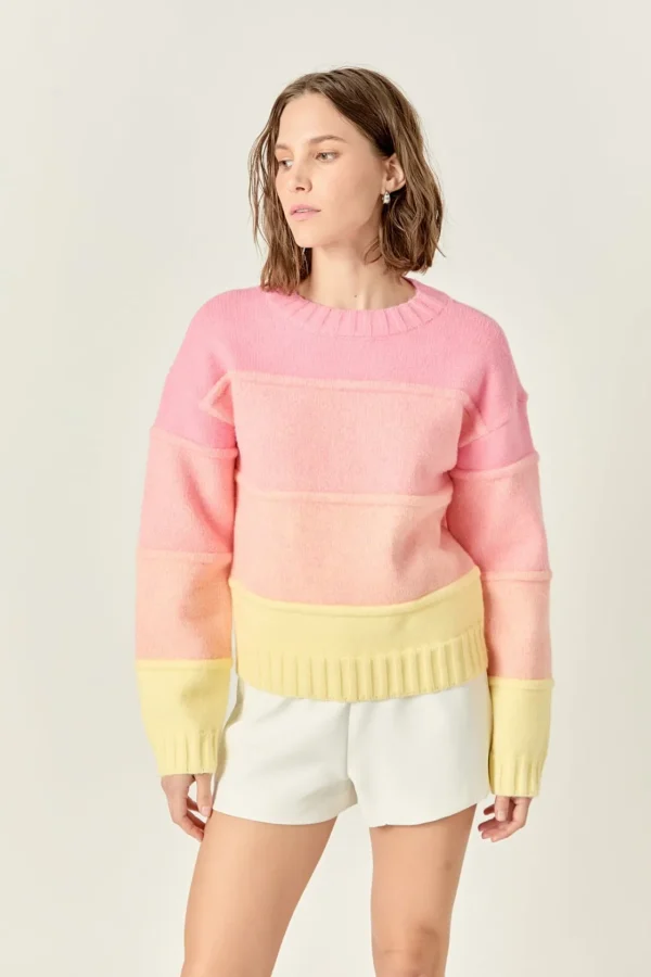 ENGLISH FACTORY Sweaters & Knits | Tops*- Ombre Crew Neck Knit Sweater PINK/YELLOW