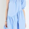 ENGLISH FACTORY Puff Sleeve | Tops*- One Shoulder Mini Dress POWDERBLUE
