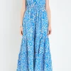 ENGLISH FACTORY Tops*- One Shoulder Print Maxi Dress BLUEMULTI