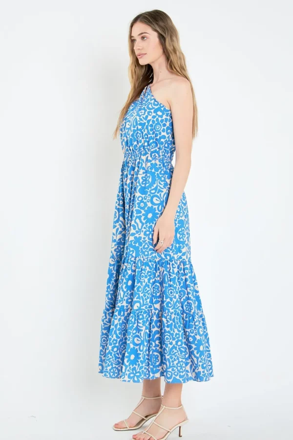 ENGLISH FACTORY Tops*- One Shoulder Print Maxi Dress BLUEMULTI