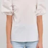 ENGLISH FACTORY Tops*- Open Back Bow Detail Top with Puff Sleeves WHITE