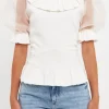 ENGLISH FACTORY Sweaters & Knits | Tops*- Organza Puff Sleeve Knit Top with Ruffled Neck IVORY